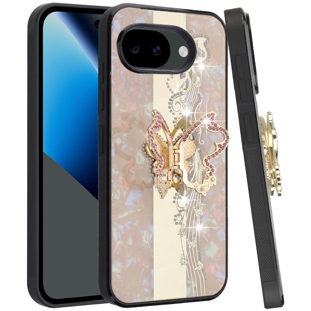 Google Pixel 10a SPLENDID Diamond Glitter Ornaments Engraving Case Cover - Enchanted Butterfly Gold