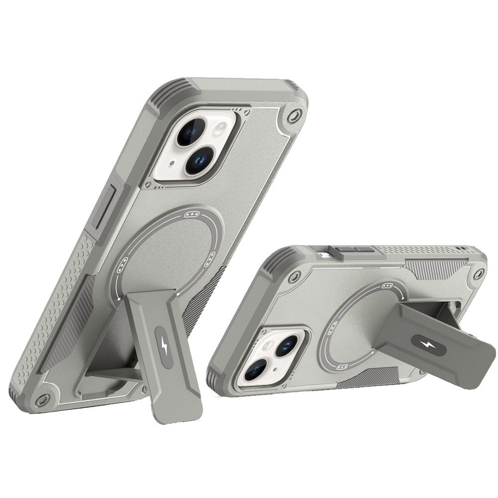 For iPhone 16 Pro 6.3 inch Sturdy Bracket Kickstand Magnetic Hybrid -GRAY
