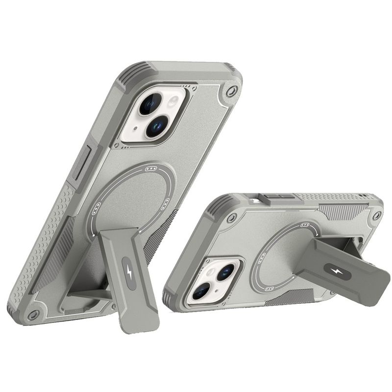 For iPhone 16 Pro 6.3 inch Sturdy Bracket Kickstand Magnetic Hybrid -GRAY