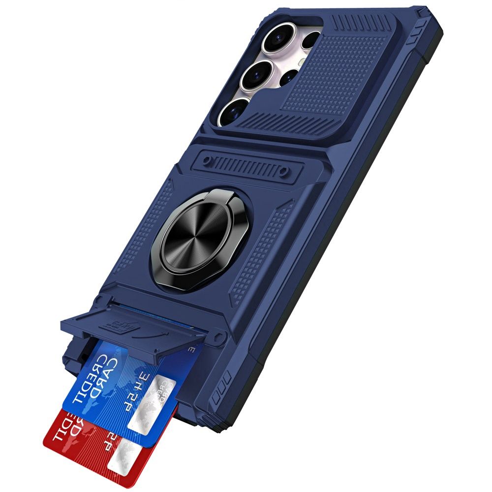 For Samsung s26 Ultra Multi-Functional 2X Card Slot Shockproof Metal Ring Hybrid Case BLUE