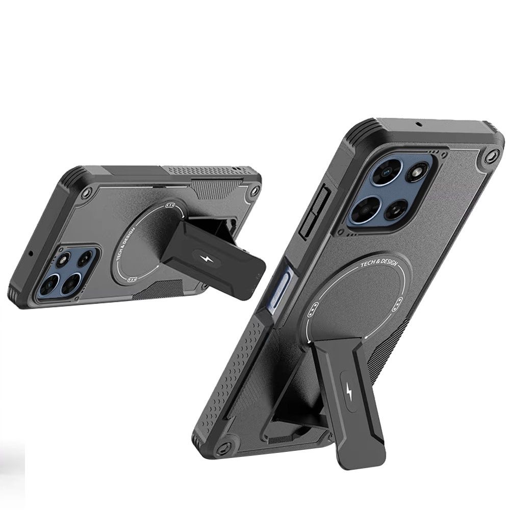 Sturdy Bracket Kickstand Magnetic Hybrid Case for Moto G Stylus 5G 2025/2026 - Black