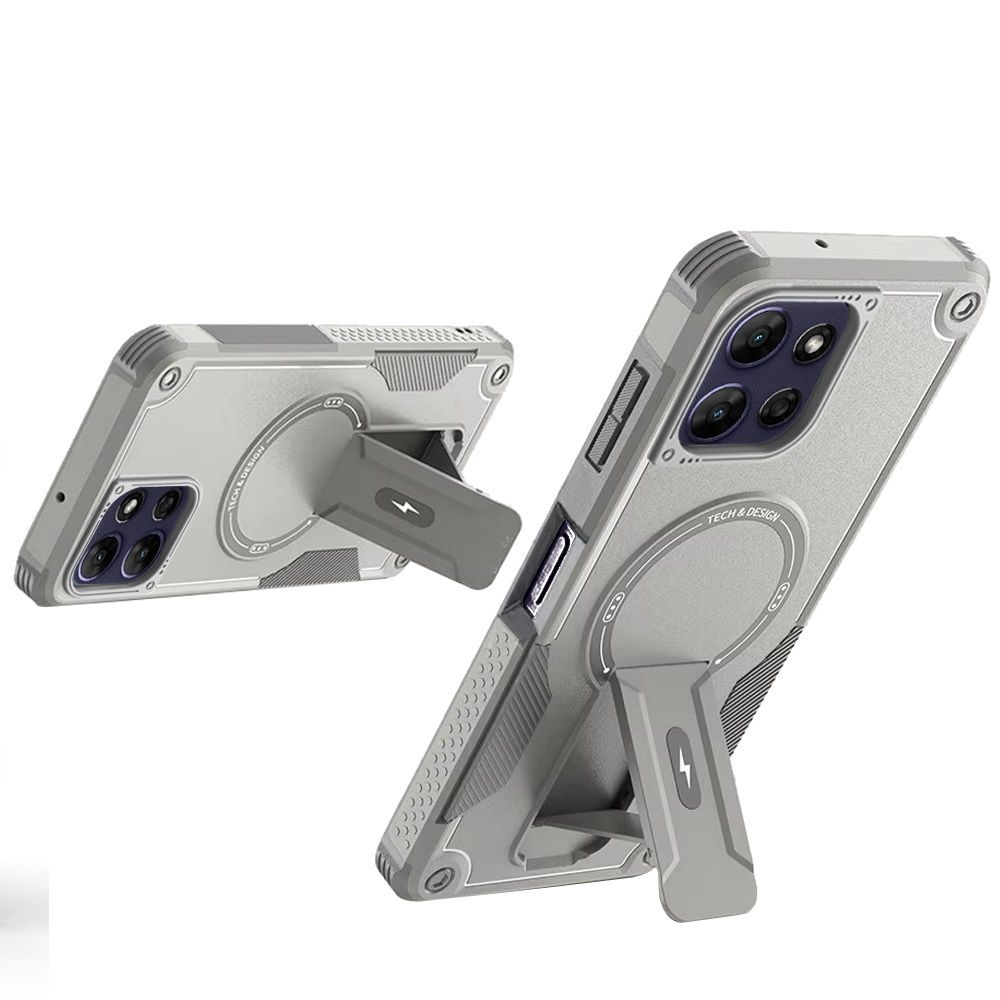 Sturdy Bracket Kickstand Magnetic Hybrid Case for Moto G Stylus 5G 2025 - Gray