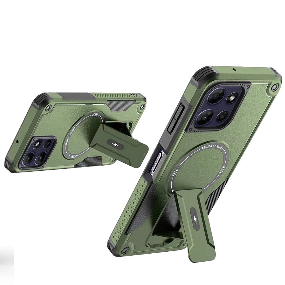 Sturdy Bracket Kickstand Magnetic Hybrid Case for Motorola Moto G Power 5G 2025/2026 -GREEN
