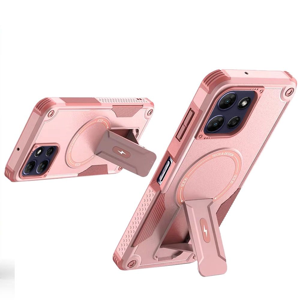 Sturdy Bracket Kickstand Magnetic Hybrid Case for Moto G Stylus 5G 2025- Pink