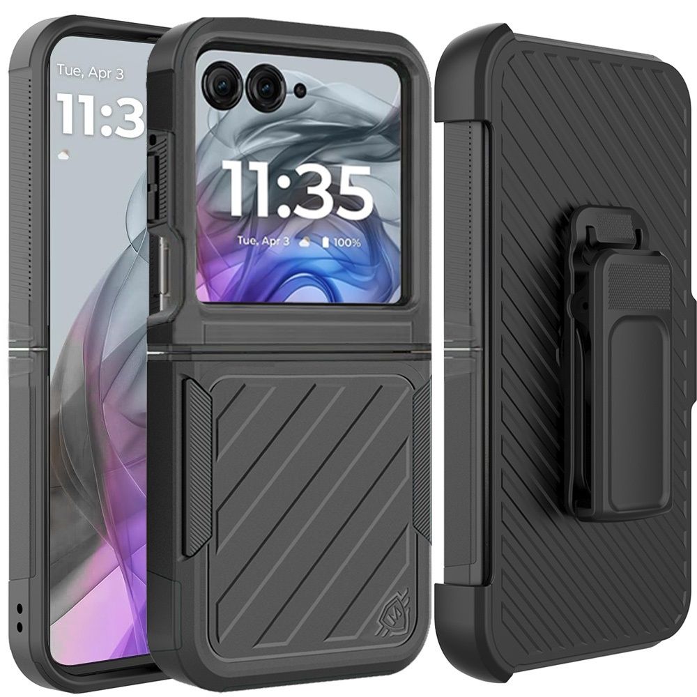 Motorola Razr 2025 2024 Noble lined shockproof dual layer hybrid With Holster - Black/Black