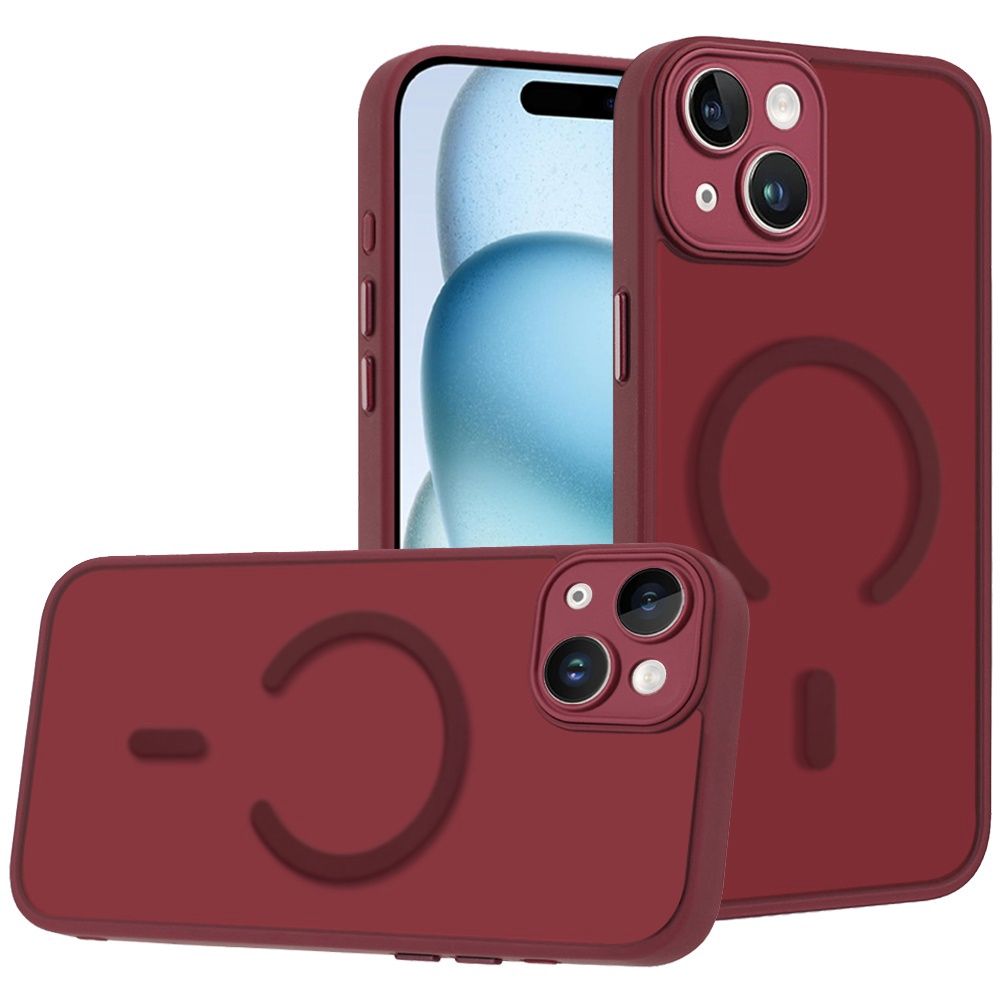 IPhone 17 Pro Matte Frosted Magnetic Hybrid Case with Covered Camera Protection -Burgundy