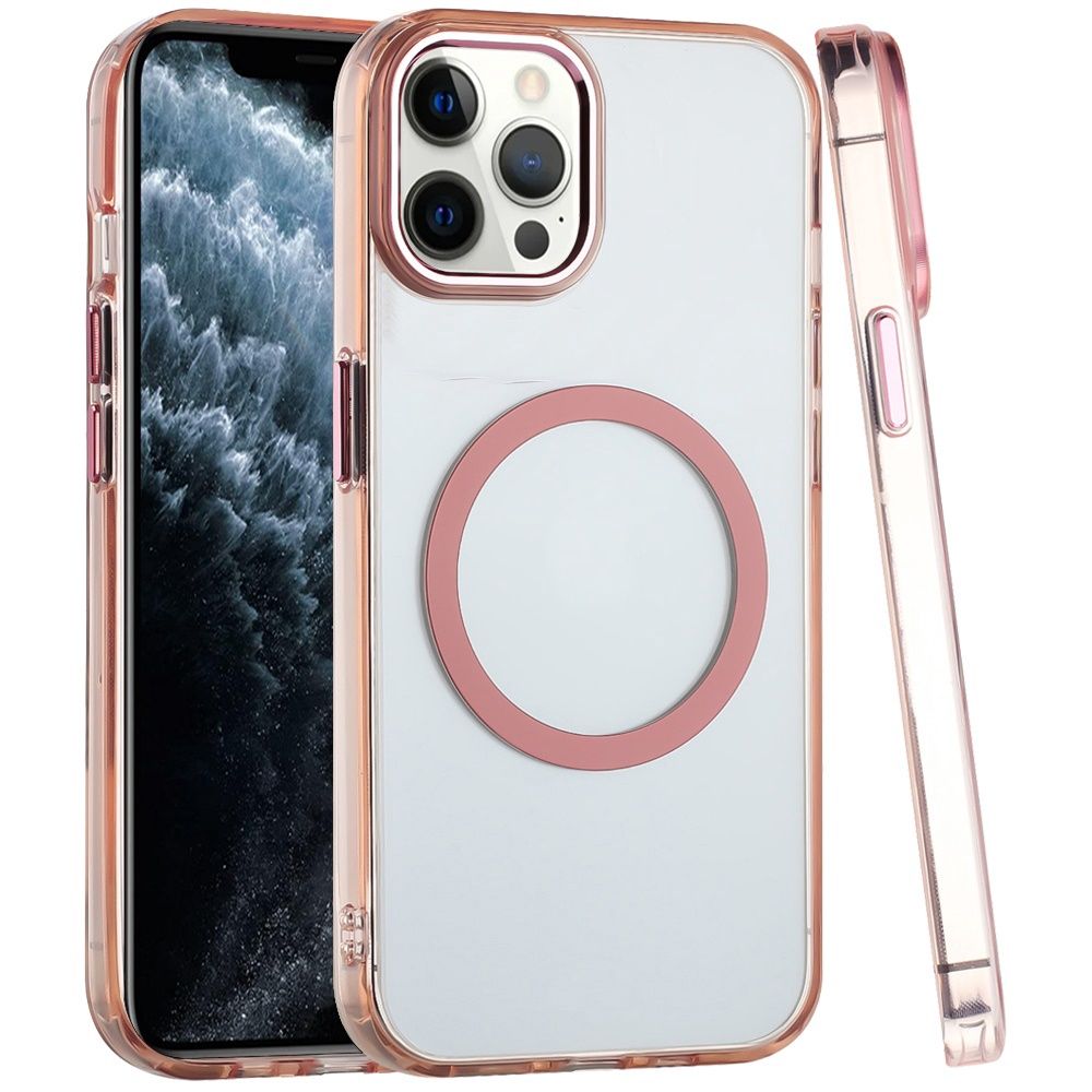 IPhone 11 Pro MAX (XI6.5) Magnetic Circle Ring Transparent Premium Acrylic with Metal Buttons &amp; Camera Raised Lip - ROSEGOLD