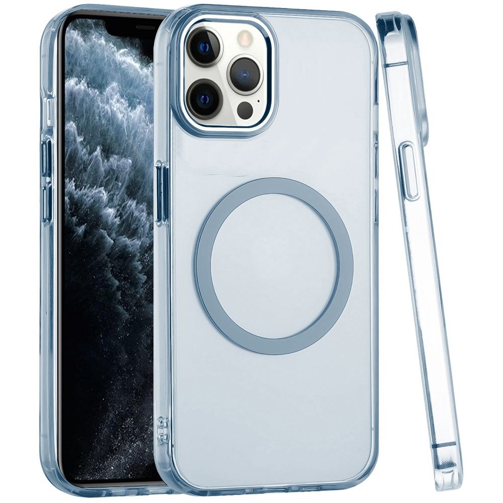 IPhone 11 Pro MAX (XI6.5) Magnetic Circle Ring Transparent Premium Acrylic with Metal Buttons &amp; Camera Raised Lip - LIGHT BLUE