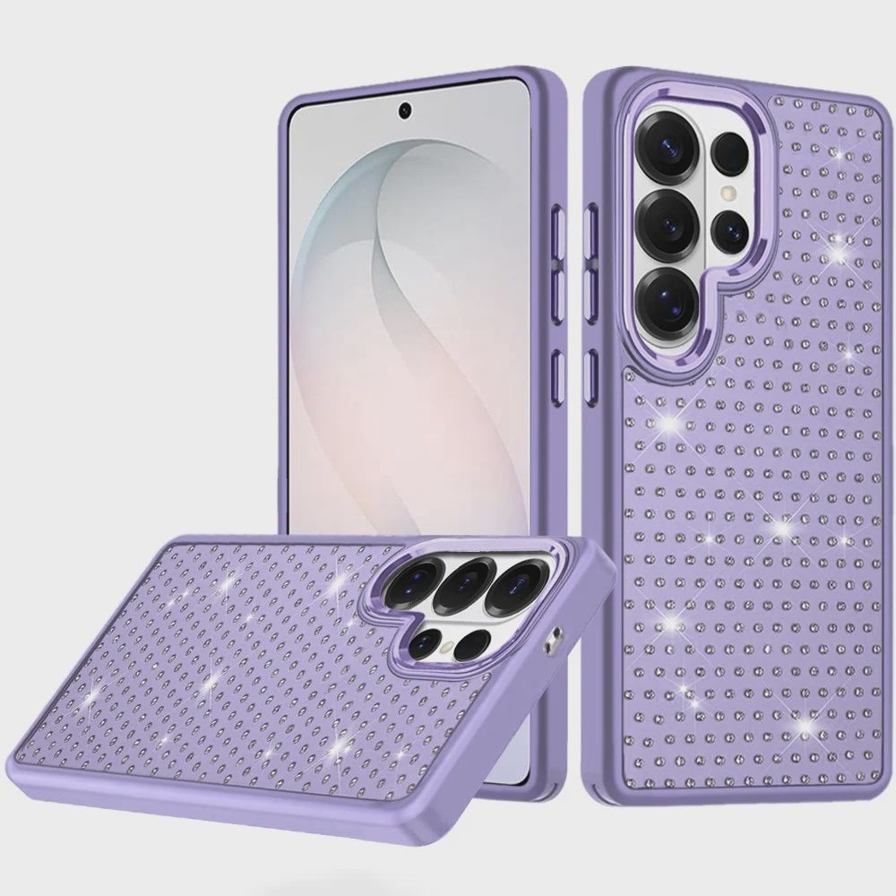 Beautiful Diamond Metallic Design Metal Chrome Edged Hybrid for Samsung S26 Ultra- Purple