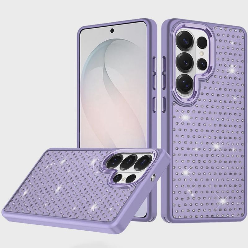 Beautiful Diamond Metallic Design Metal Chrome Edged Hybrid for Samsung S26 Ultra- Purple