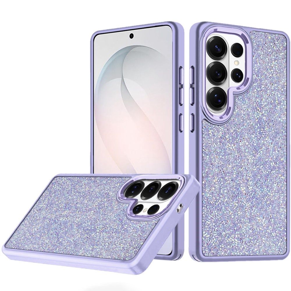 Crystal Glass Diamond with Metallic Buttons and Edges Hybrid Case for Samsung s26 Ultra - Dark Purple
