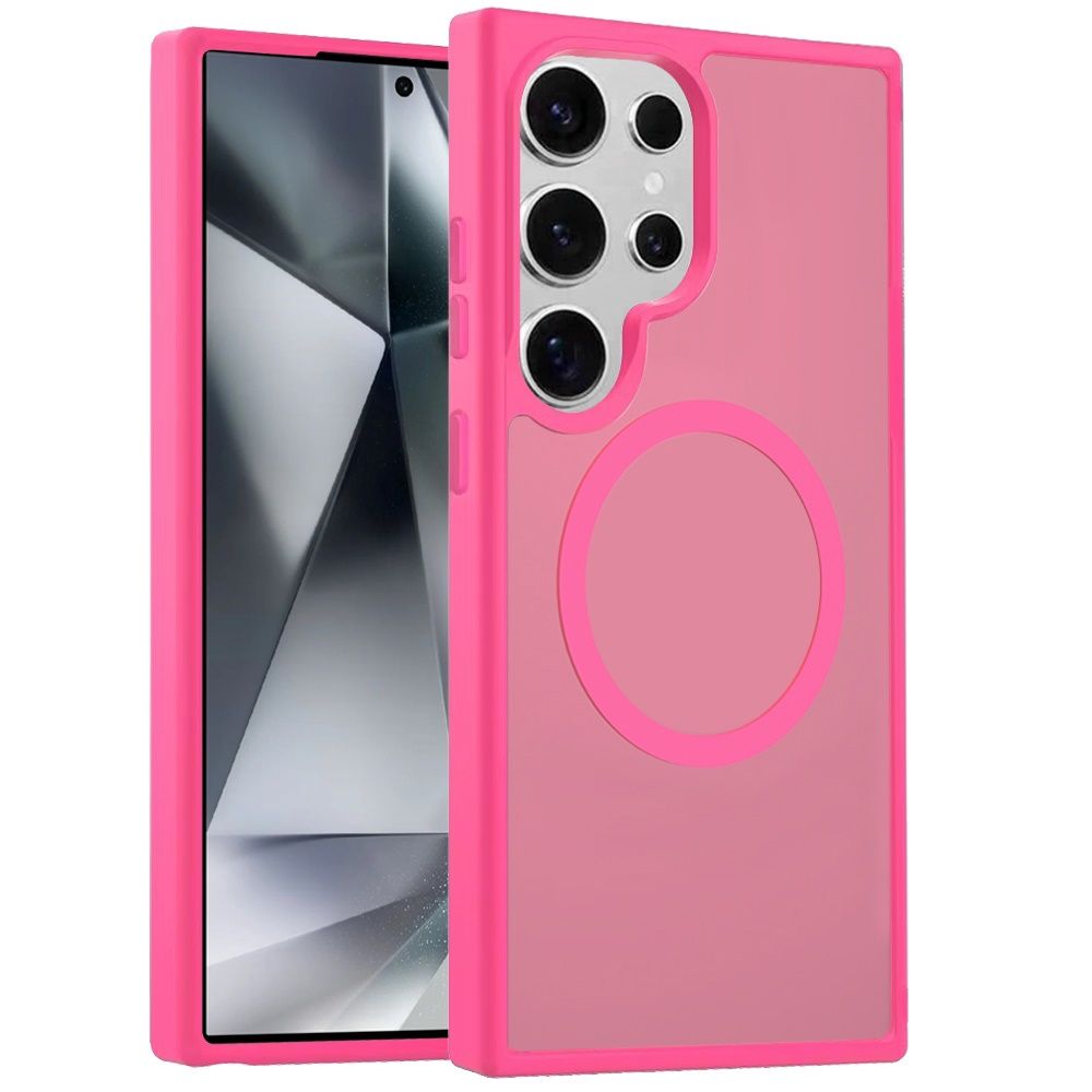 Samsung Galaxy s24 Ultra [Magnetic Circle] Smooth Safe Matte Feel Hybrid Case - Hot Pink