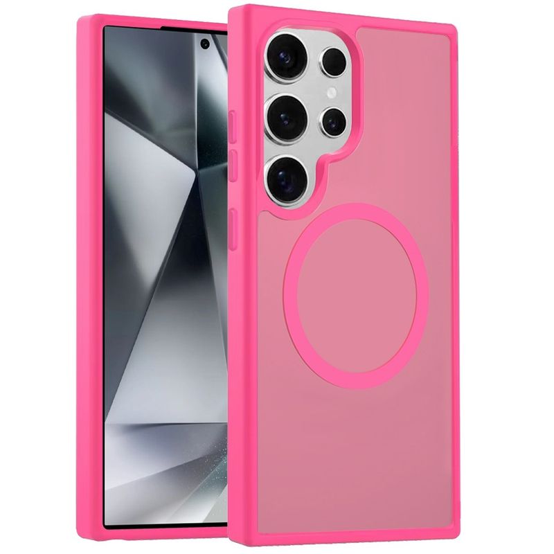 Samsung Galaxy s24 Ultra [Magnetic Circle] Smooth Safe Matte Feel Hybrid Case - Hot Pink