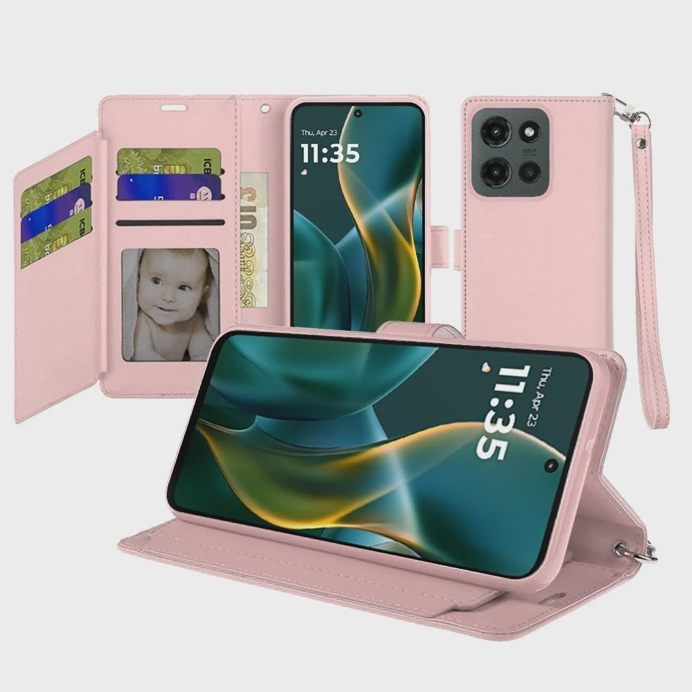 Wallet ID Card Holder Case Cover for Moto G Stylus 5G 2025-Rose Gold