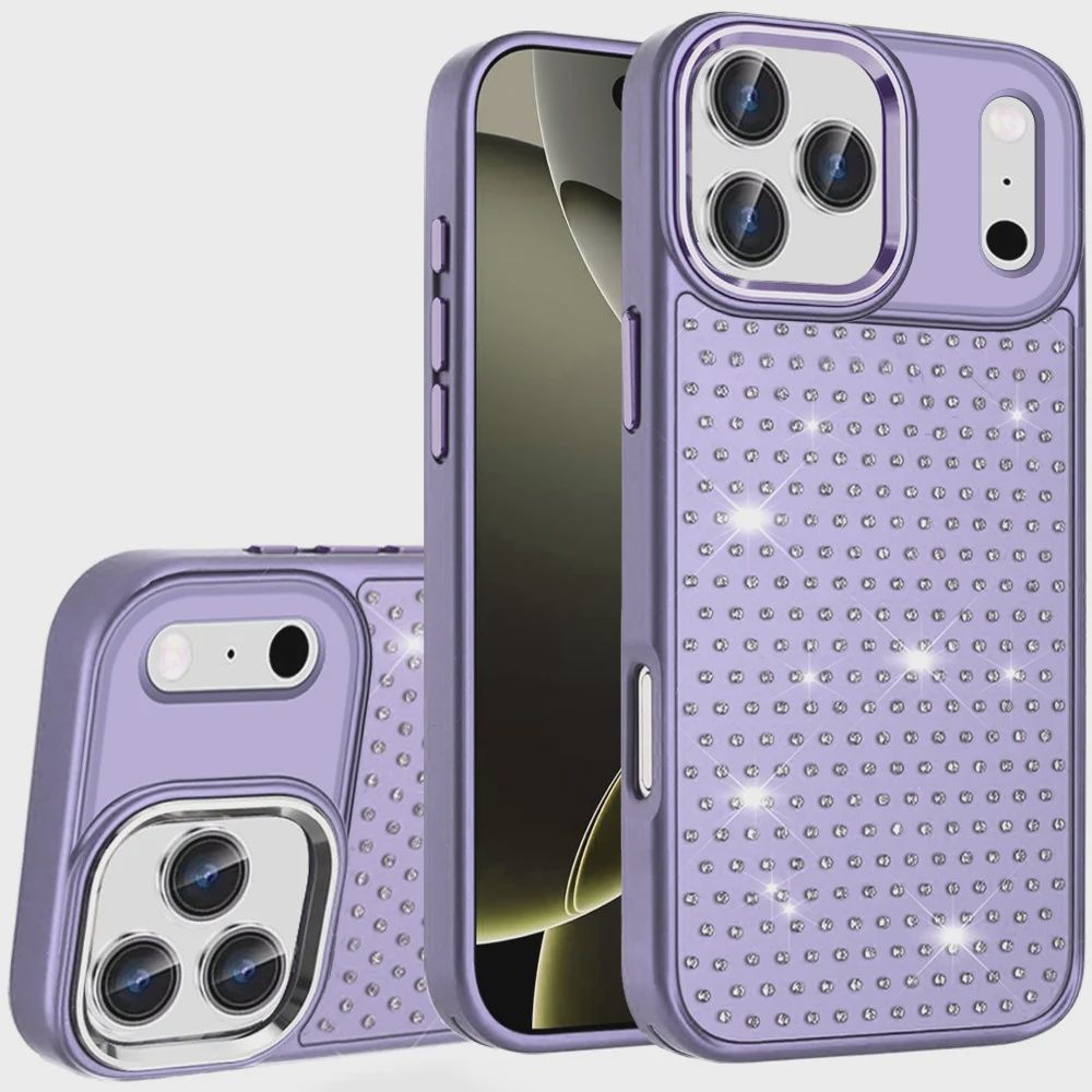 Beautiful Diamond Metallic Design Metal Chrome Edged Hybrid for Iphone 17 Pro Max - Purple