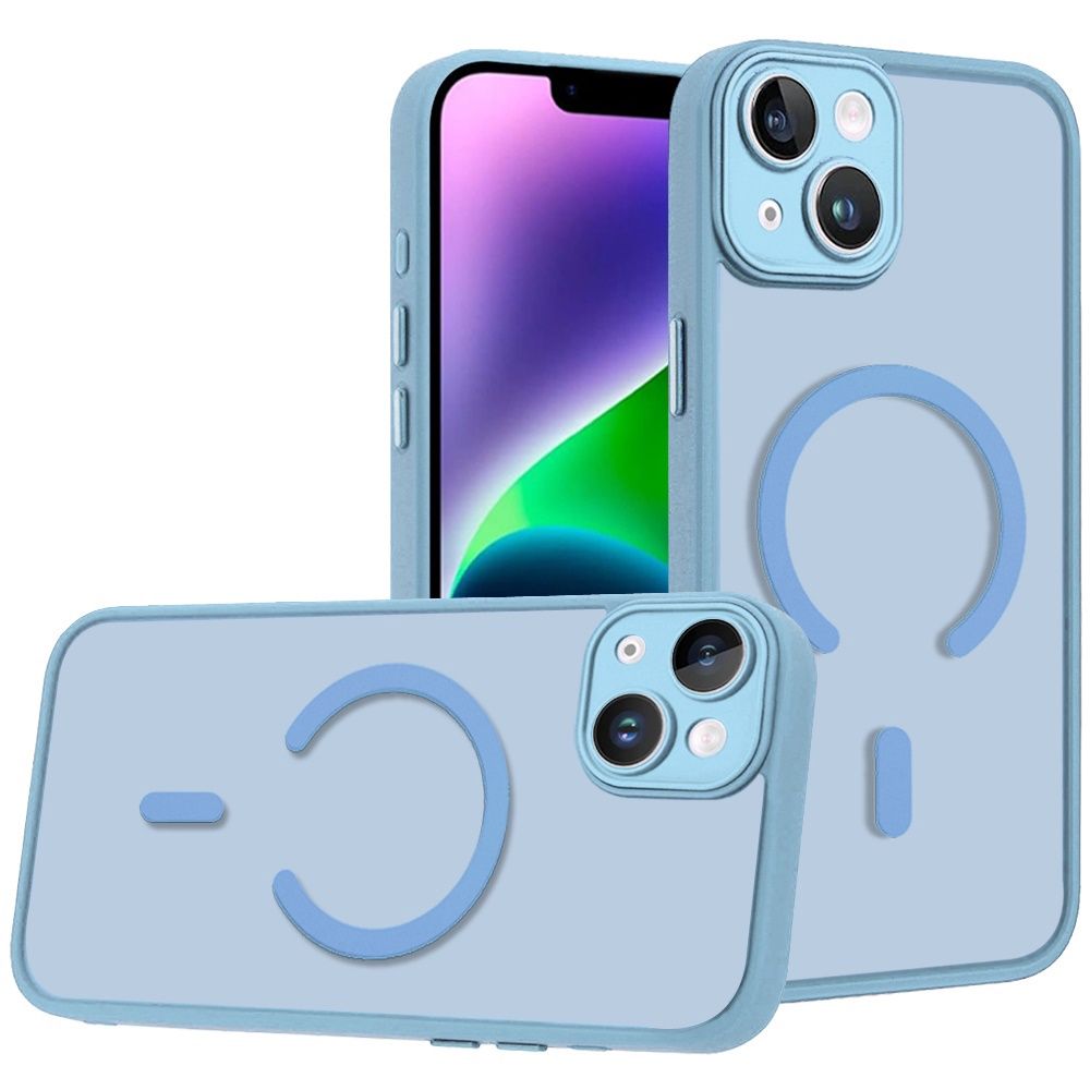IPhone 13/14 Matte Frosted Magnetic Hybrid Case with Covered Camera Protection - LIGHT BLUE