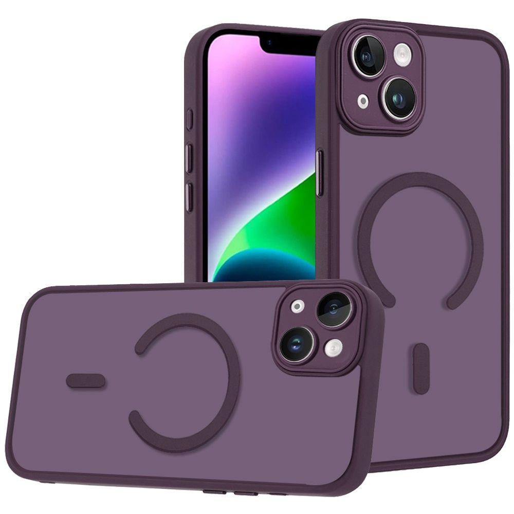 IPhone 13/14 Matte Frosted Magnetic Hybrid Case with Covered Camera Protection - DARK PURPLE
