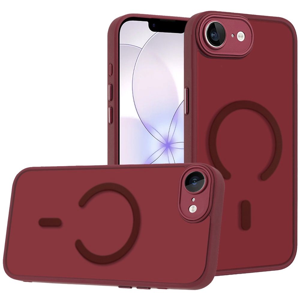 IPhone 17E / 16E / SE4 Matte Frosted Magnetic Hybrid Case with Covered Camera Protection - Burgundy