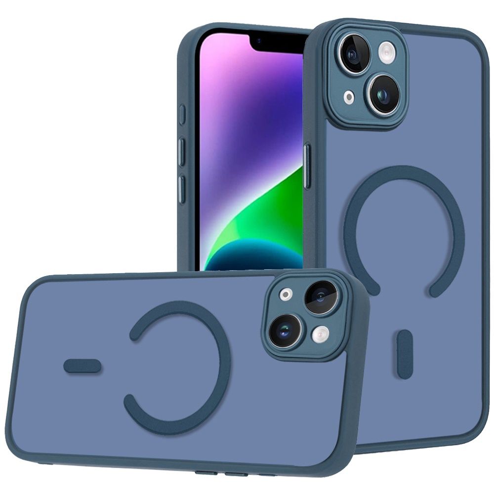 IPhone 13/14 Matte Frosted Magnetic Hybrid Case with Covered Camera Protection -BLUE