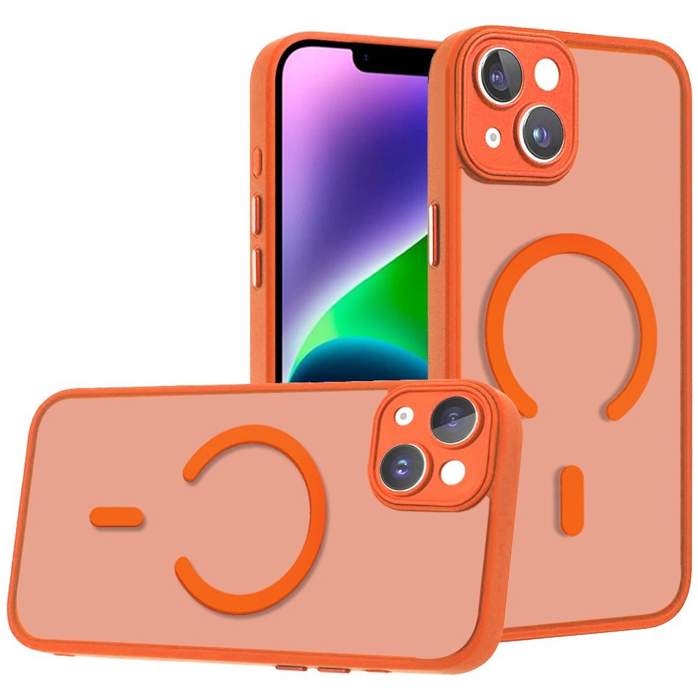 IPhone 13/14 Matte Frosted Magnetic Hybrid Case with Covered Camera Protection - ORANGE