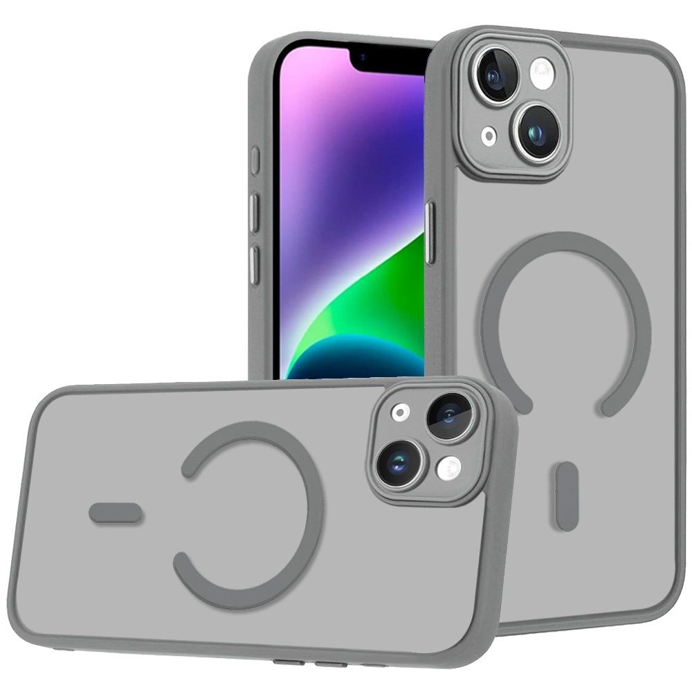 IPhone 13/14 Matte Frosted Magnetic Hybrid Case with Covered Camera Protection - GRAY