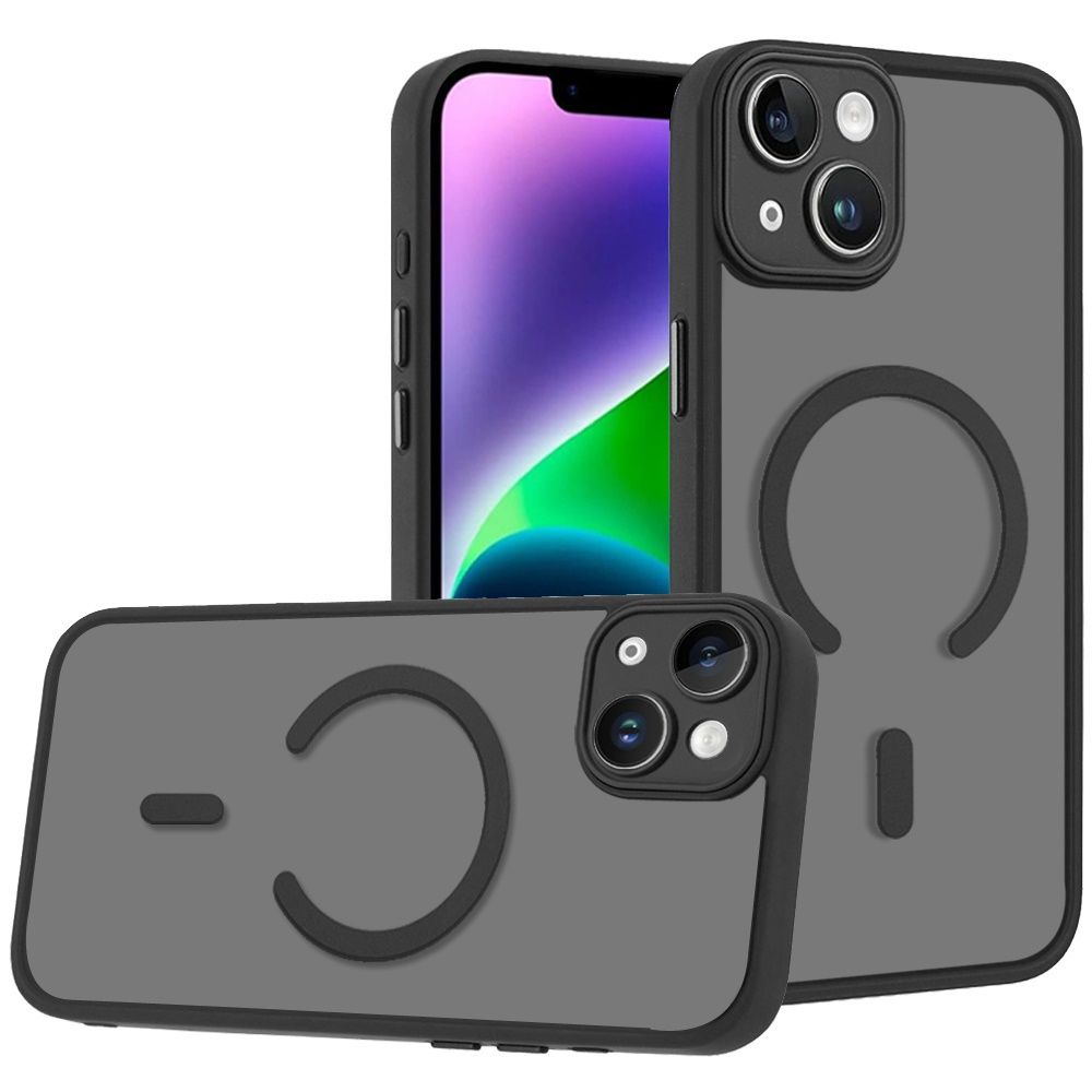IPhone 13/14 Matte Frosted Magnetic Hybrid Case with Covered Camera Protection -BLACK