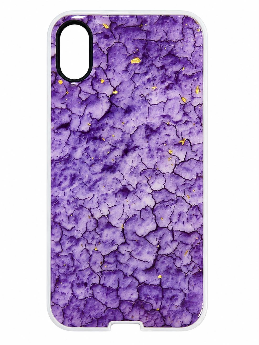 Purple Marble Phone Case with Gold Foil Accents &amp; White Border for IPhone XR