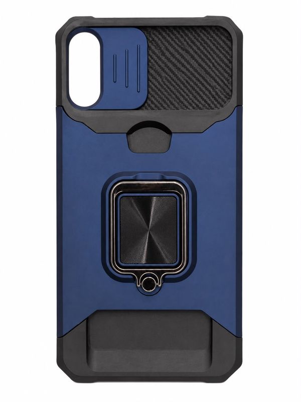Multi-Functional Card Magnetic Ring Stand Hybrid Camera Case Cover for Iphone XR - Blue