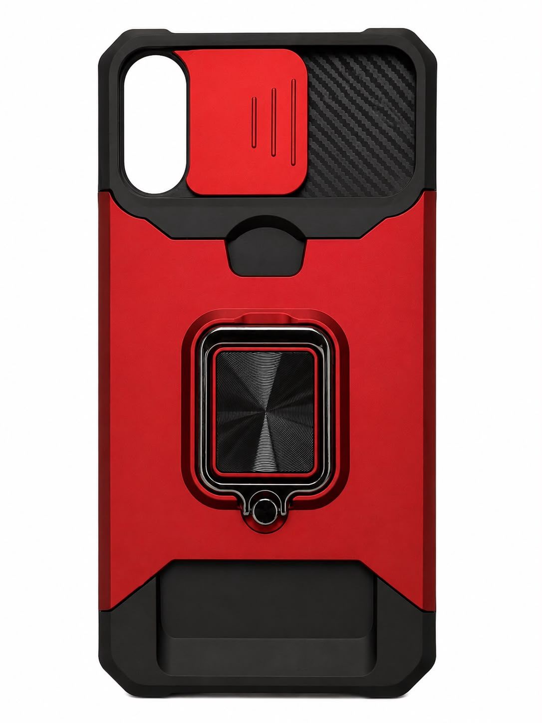 Multi-Functional Card Magnetic Ring Stand Hybrid Camera Case Cover for Apple Iphone XR- Red