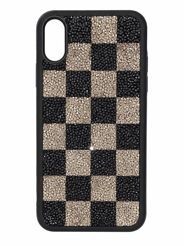 Luxury Rhinestone Checkerboard Phone Case for Iphone XR-Gold and Black