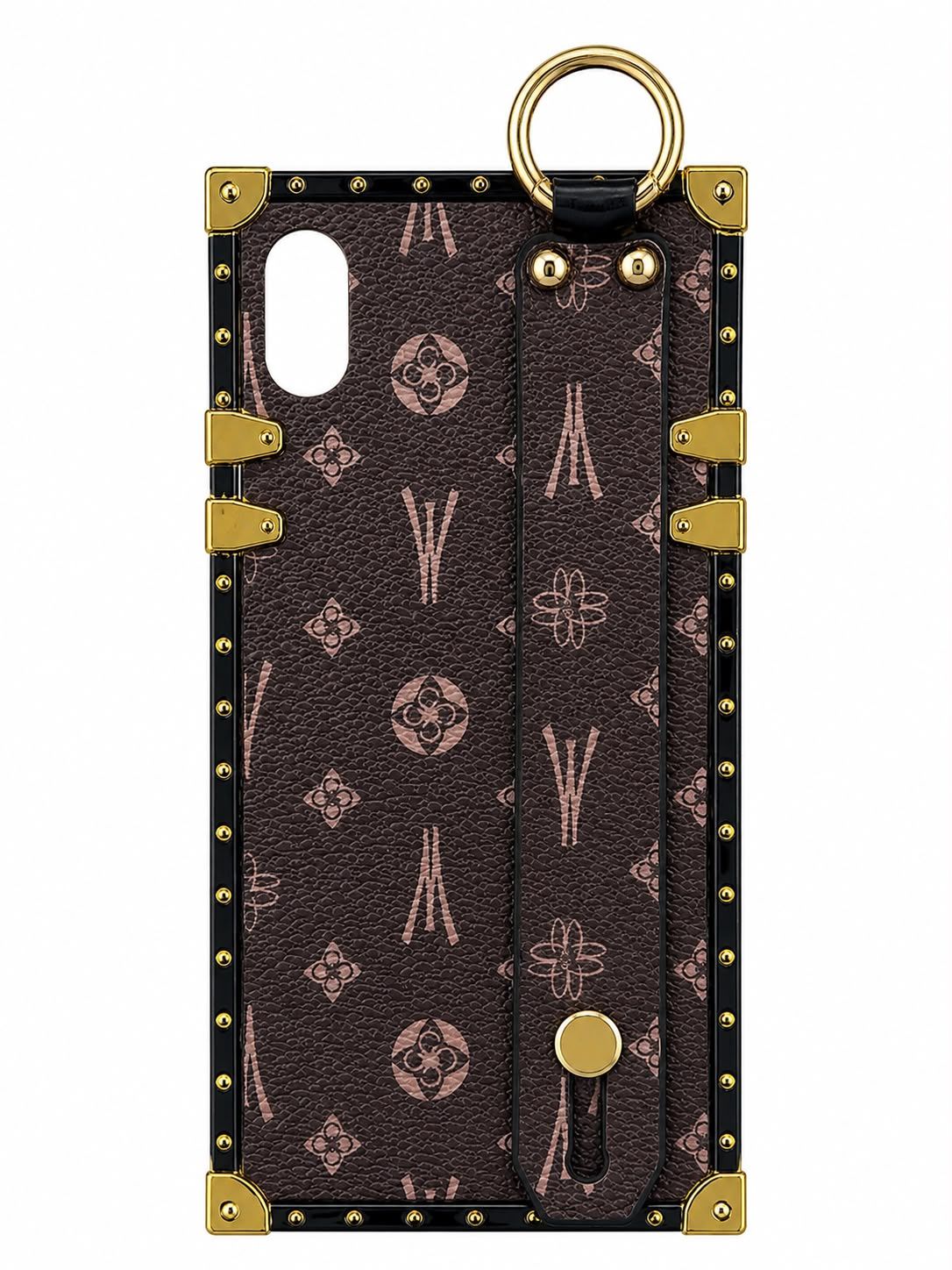 Luxury Designer-Inspired Ring Holder Phone Case for Iphone XR-Brown with Pink Accent