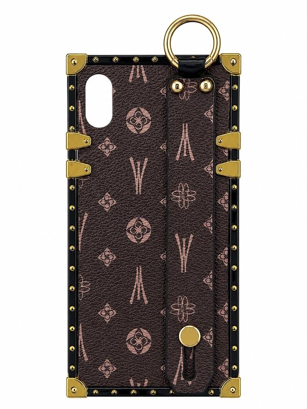 Luxury Designer-Inspired Ring Holder Phone Case for Iphone XR-Brown with Pink Accent