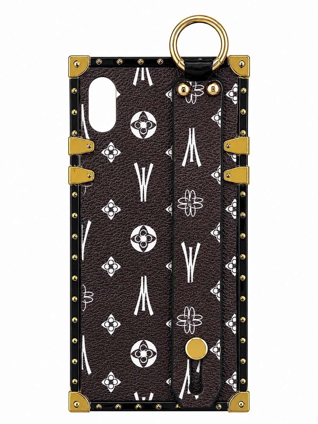 Luxury Designer-Inspired Ring Holder Phone Case for Iphone XR-Brown with White Accent