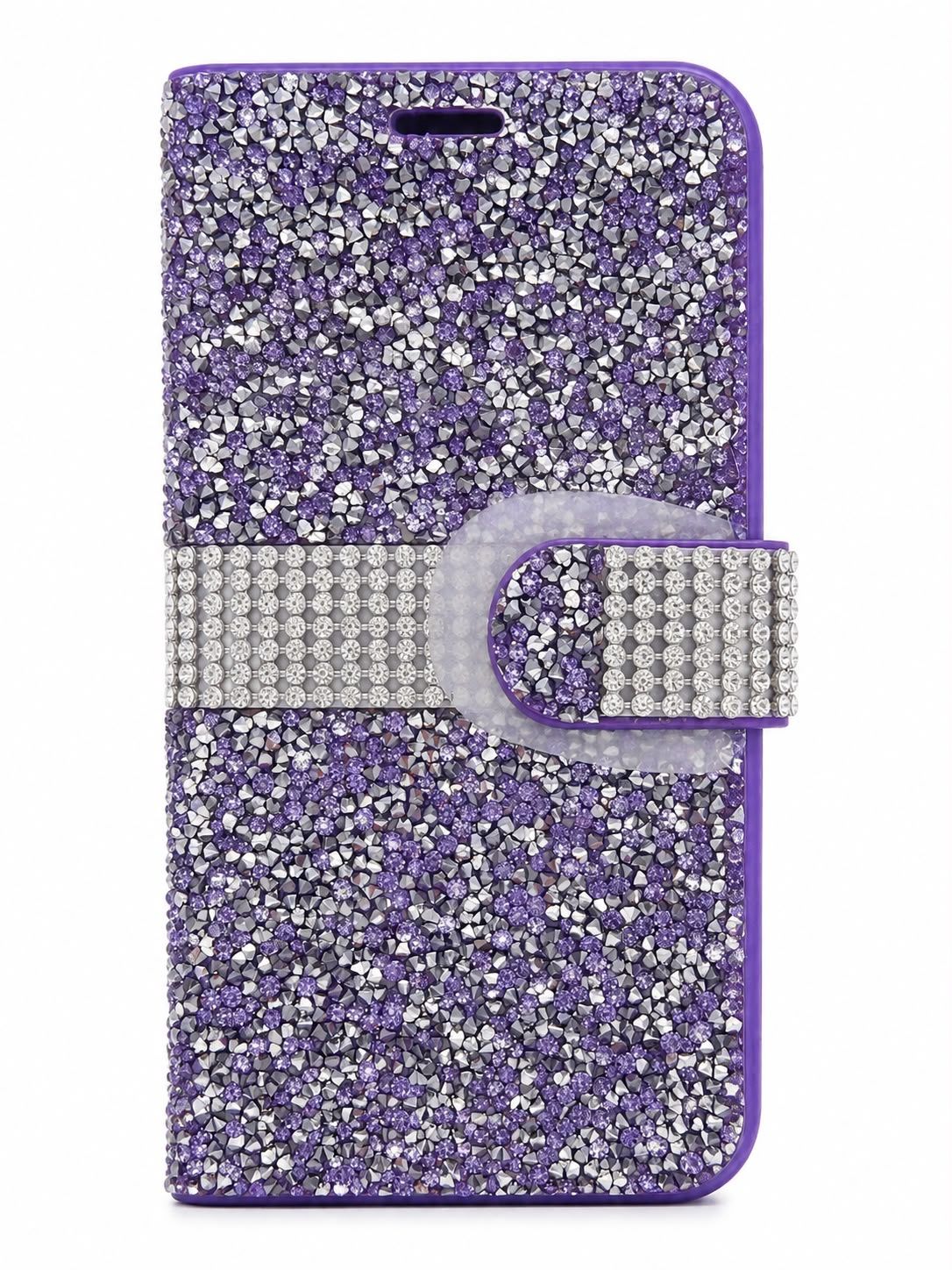 Luxury Rhinestone Flip Wallet Case for Iphone XR- Purple and Silver