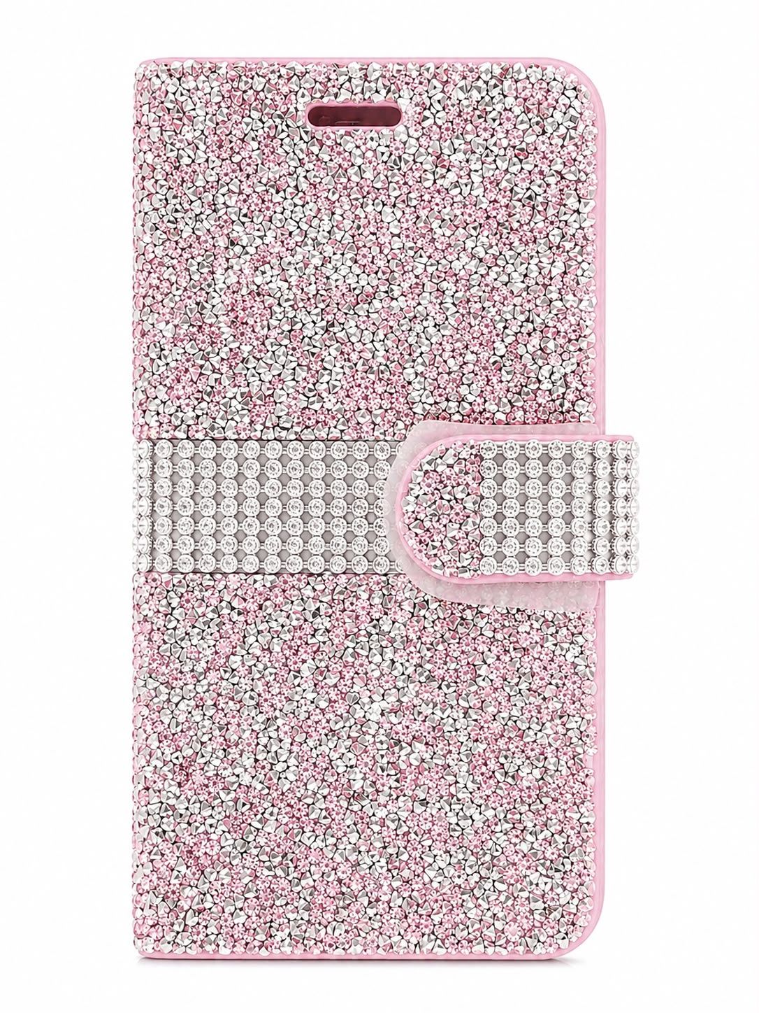 Luxury Rhinestone Flip Wallet Case for Iphone XR- Light Pink and Silver