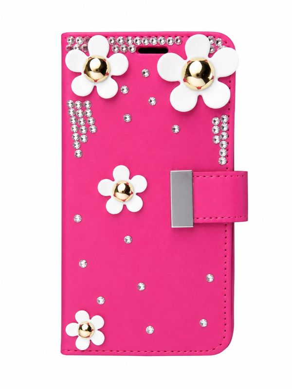 Luxury Pink Floral Wallet Phone Case for Iphone XR- Hot Pink