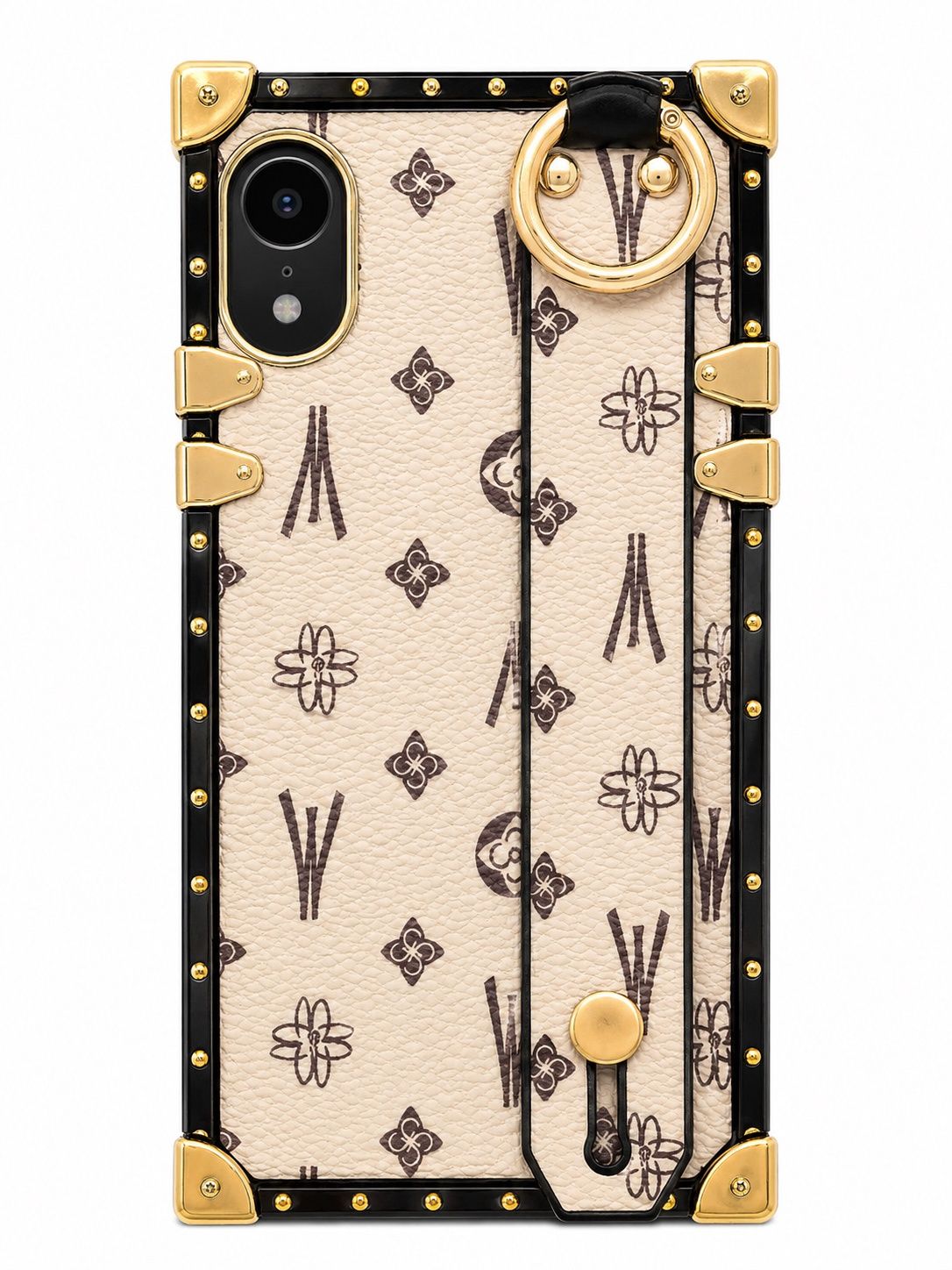 Luxury Designer-Inspired Ring Holder Phone Case for Iphone XR- Beige with Brown Accent