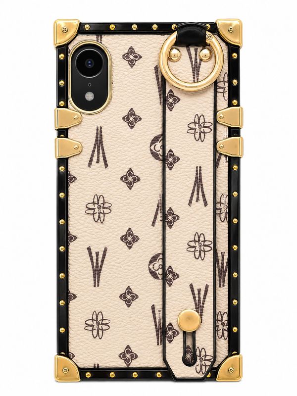 Luxury Designer-Inspired Ring Holder Phone Case for Iphone XR- Beige with Brown Accent