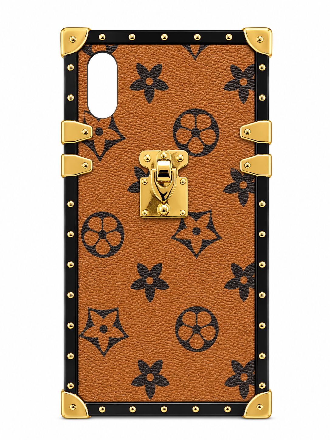 Luxury Trunk-Style Phone Case for Iphone XR-Camel Brown with Matte Black Print