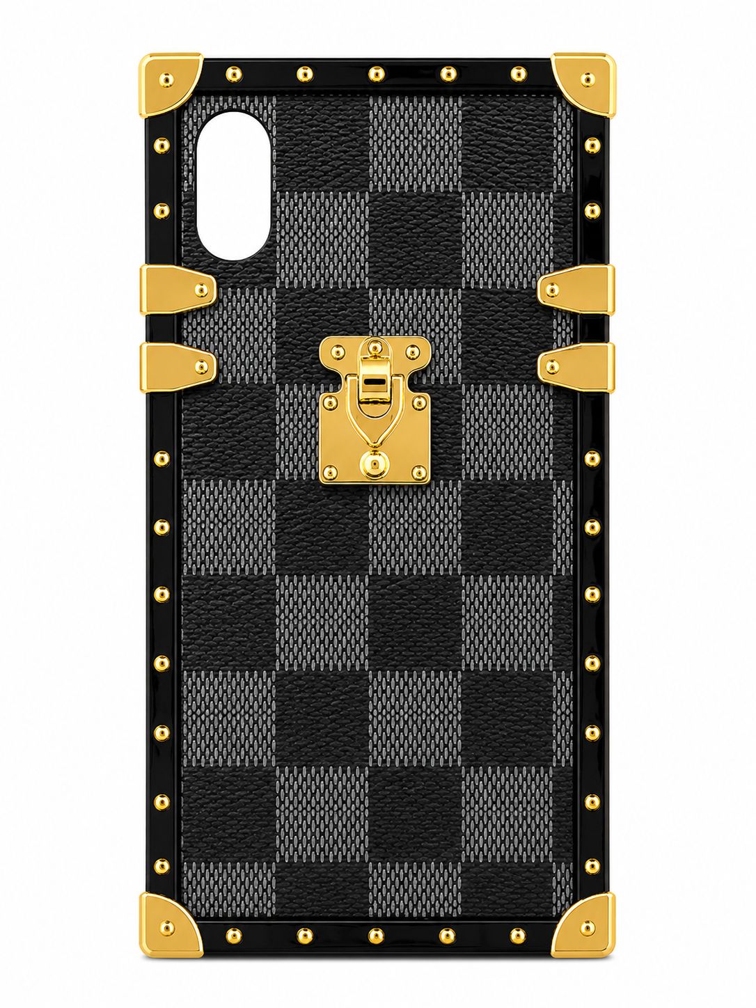 Luxury Trunk-Style Phone Case for Iphone XR-Matte Black with Charcoal Gray Checks Print