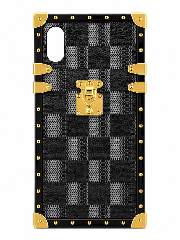 Luxury Trunk-Style Phone Case for Iphone XR-Matte Black with Charcoal Gray Checks Print
