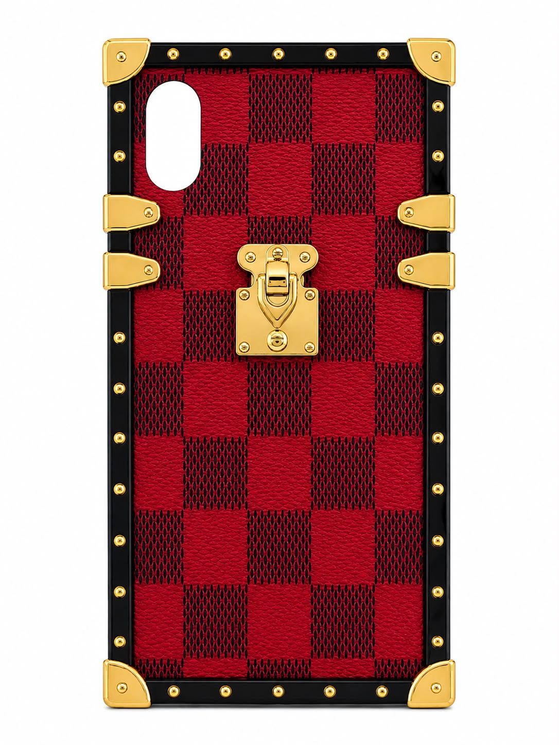 Luxury Trunk-Style Phone Case for Iphone XR-Red with Matte Black Checks Print
