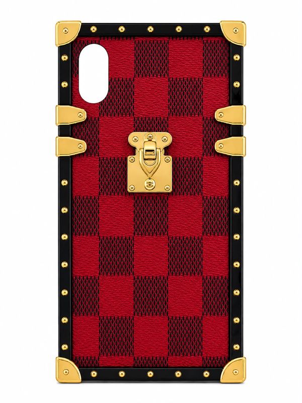 Luxury Trunk-Style Phone Case for Iphone XR-Red with Matte Black Checks Print