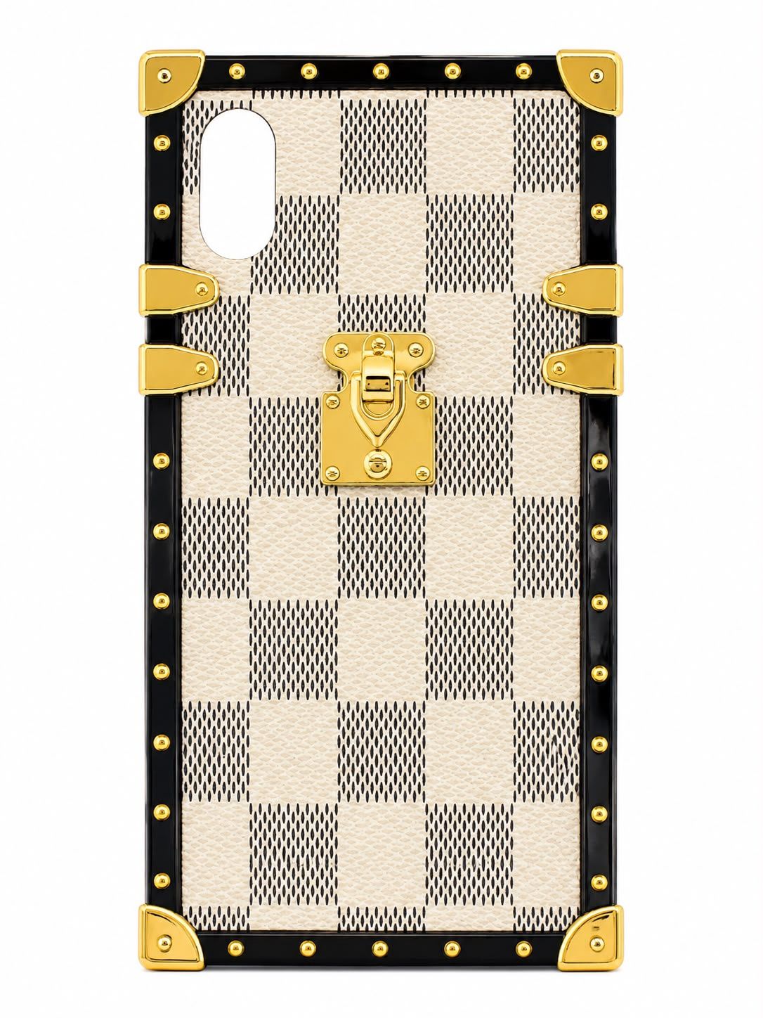Luxury Trunk-Style Phone Case for Iphone XR-Beige with Matte Black Checks Print