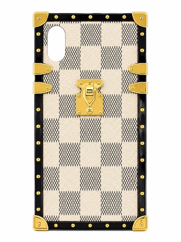 Luxury Trunk-Style Phone Case for Iphone XR-Beige with Matte Black Checks Print