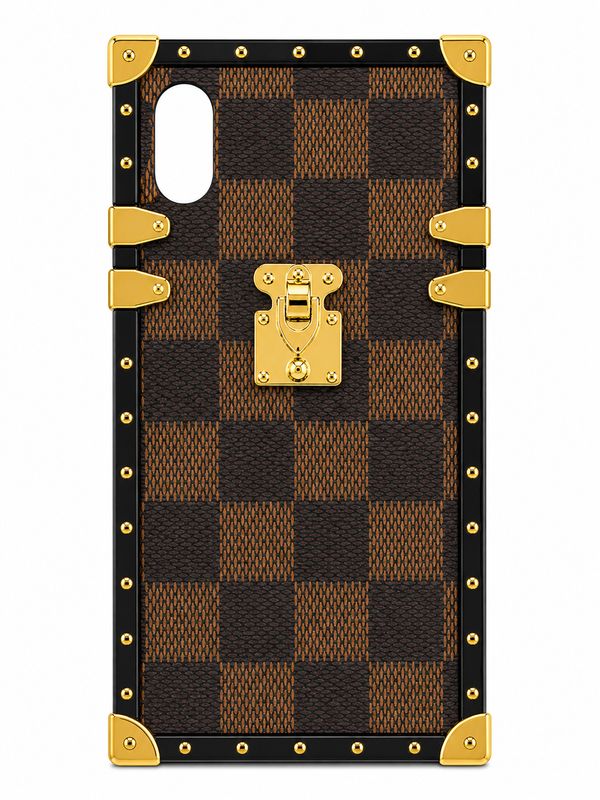 Luxury Trunk-Style Phone Case for Iphone XR-Dark Brown with Black Checks Print