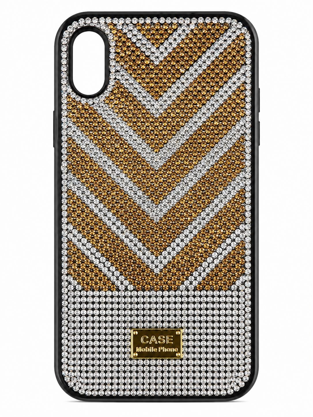 Luxury Chevron Rhinestone Phone Case for Iphone XR- Gold and Silver Stones