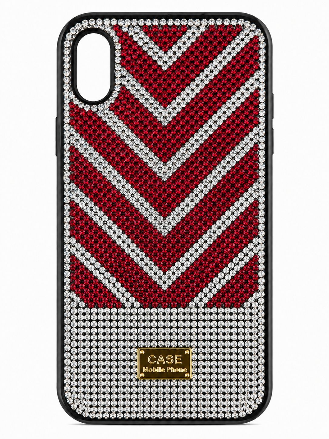 Luxury Chevron Rhinestone Phone Case for Iphone XR- Ruby Red and Silver Stones