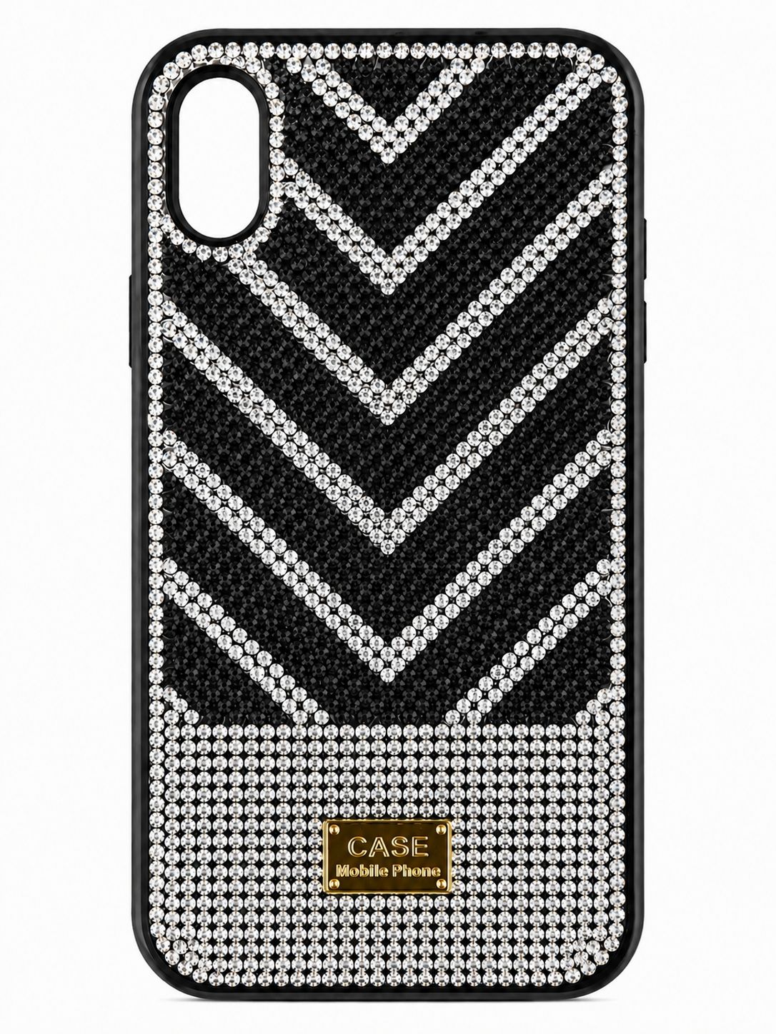 Luxury Chevron Rhinestone Phone Case for Iphone XR- Black and Silver Stones