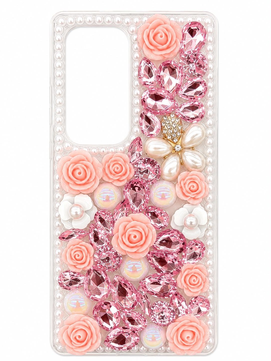 Diamond Pearl Rose Phone Case for S25 Ultra- Pink